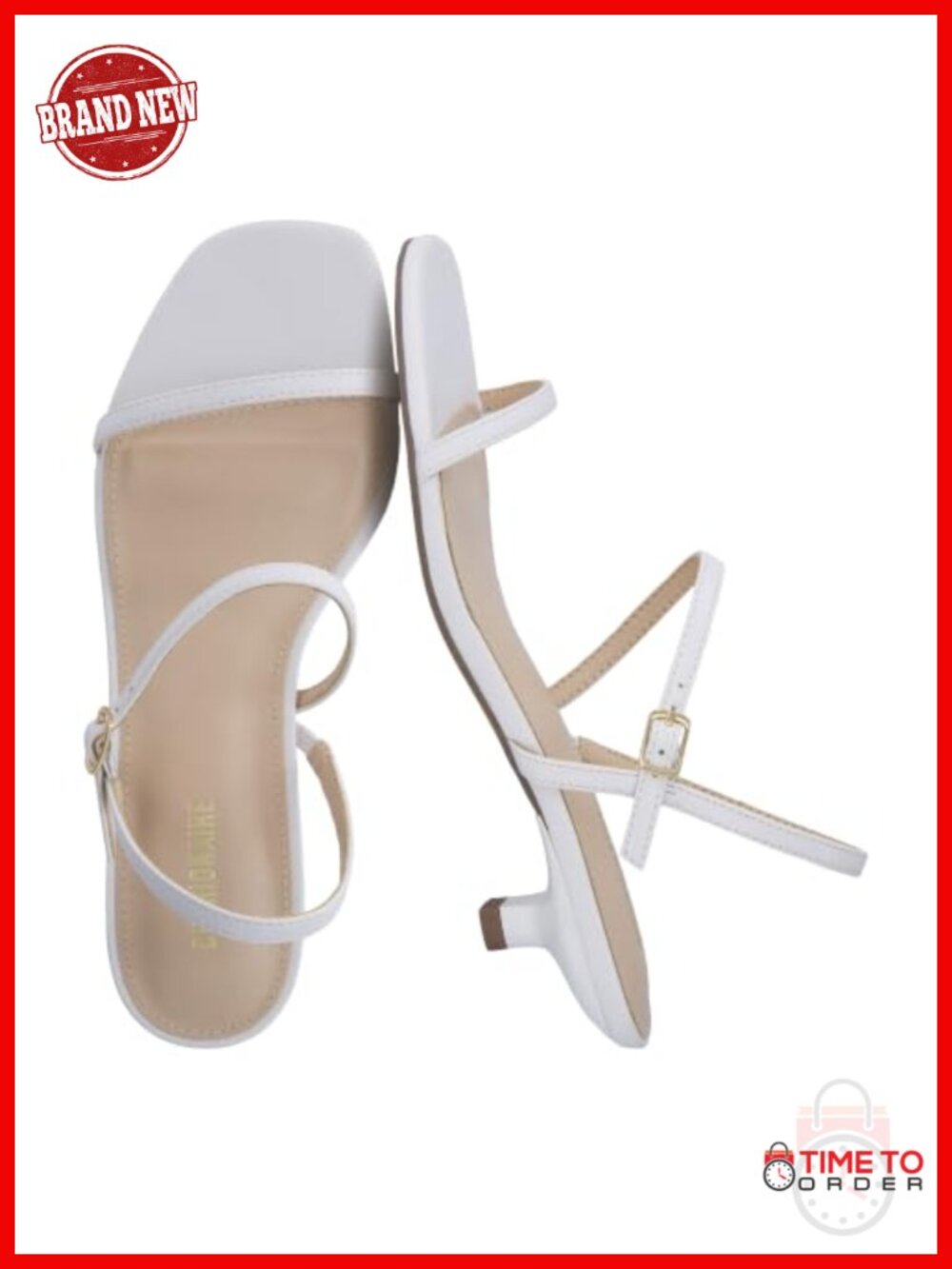 Women's One Band Kitten Heel Sandal with Ankle Strap & Memory Foam